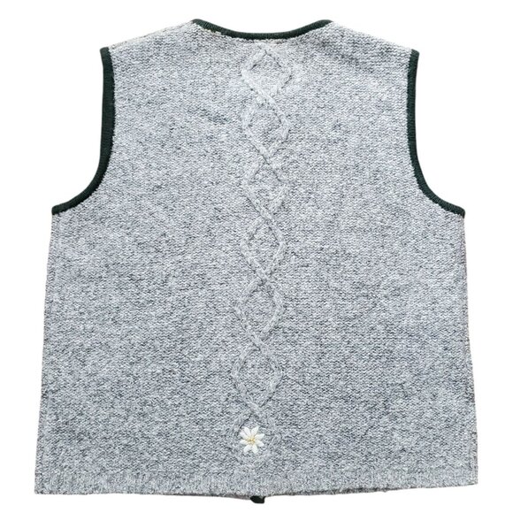 VTG Knit Sweater Vest Embroidered Flowers Gray Country Blue Wool Blend Womens M - Picture 4 of 11